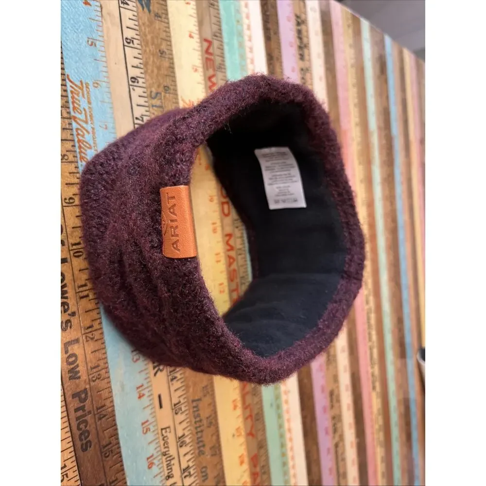 Ariat Burgundy Headband Ear Warmer Cable Knit Sherpa Fleece Lined OS Womens
